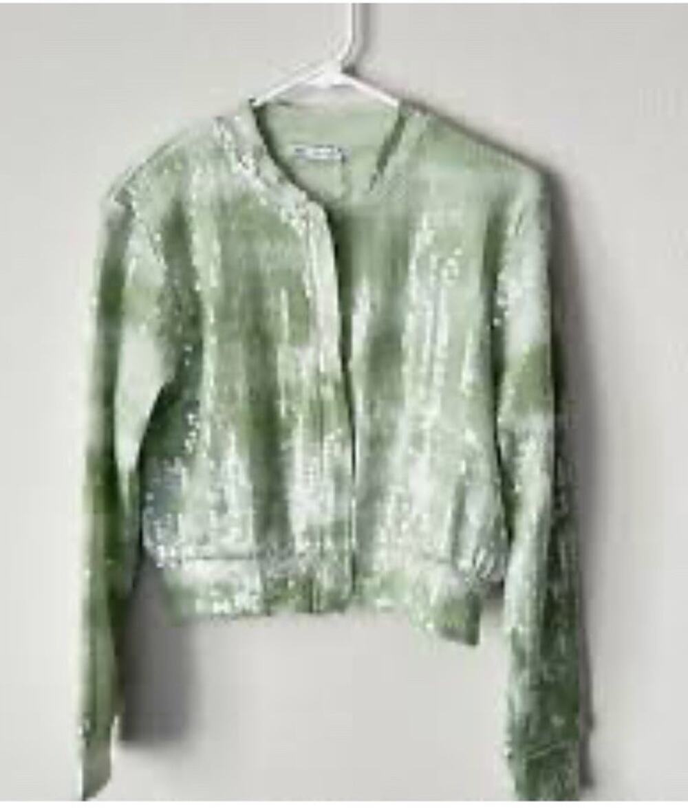 Zara Tulle Sequin Bomber Jacket Influencer Med Mint Green Fall Color